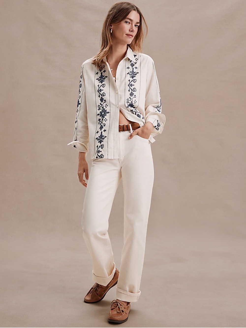LOFT Rivete Tall High Rise Straight Jeans in Ivory Size 32 Tall
